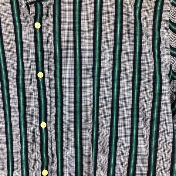 Thomas Dean Button Up Shirt Mens XXL Striped Checks Blue Long Sleeves Flip Cuffs - Picture 7 of 8